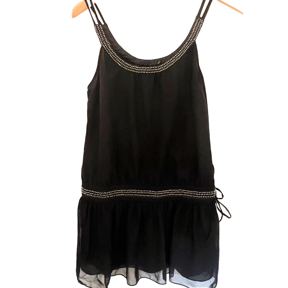 GUESS Dress 5 Chiffon Studs Drop Waist Flare Black Lined